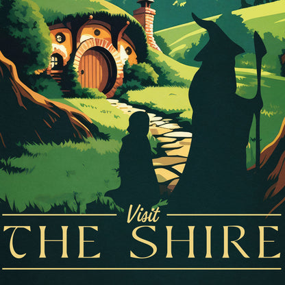 The Shire Travel Poster | Gandalf | Hobbiton Retro Middle-Earth Print | Dragon | Vintage Travel Poster Art | LOTR