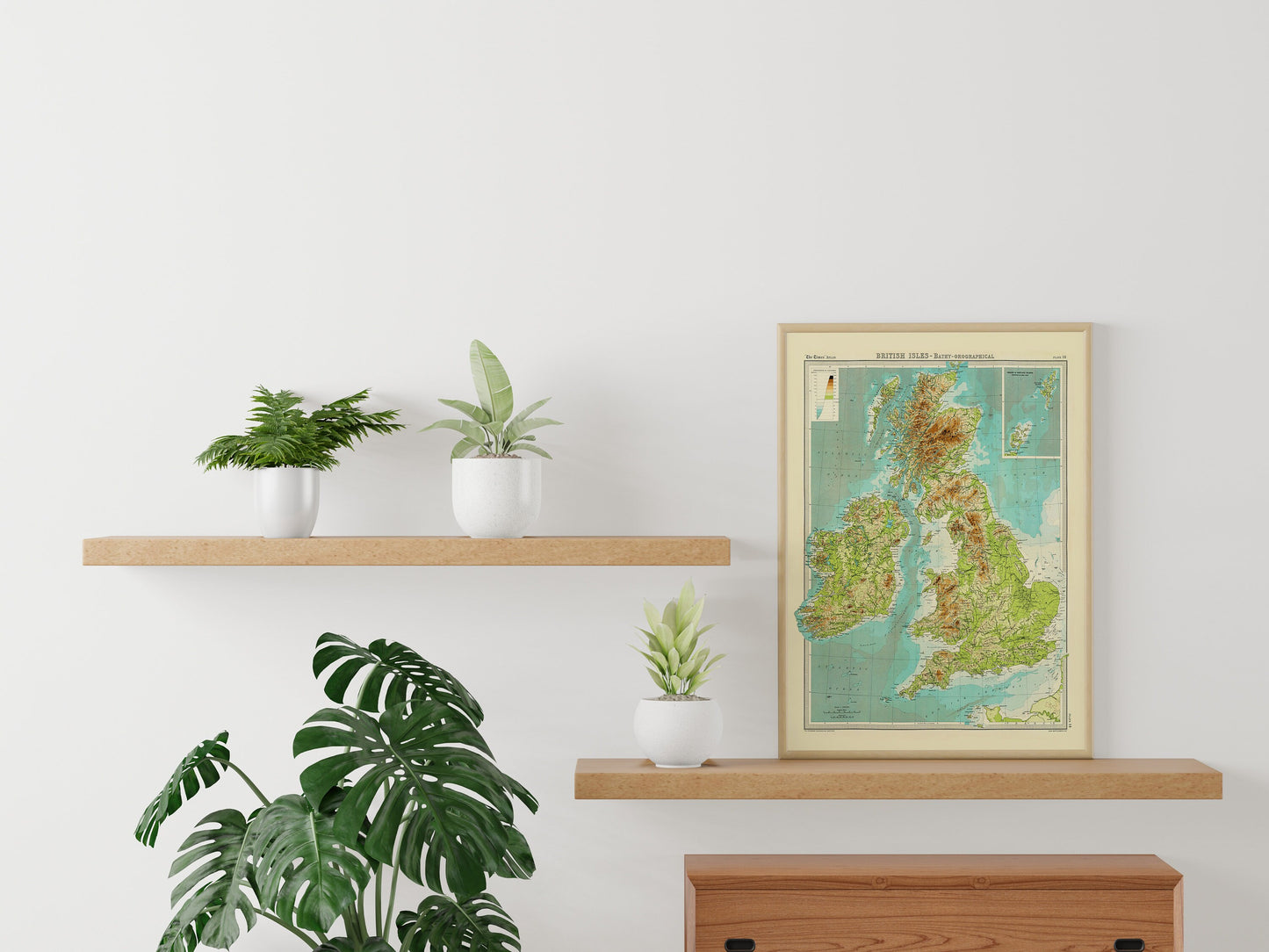 British Isles Map - bathyorographical - ocean depths and mountain heights Relief Map