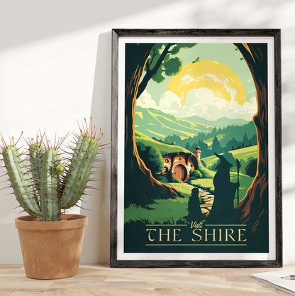 The Shire Travel Poster | Gandalf | Hobbiton Retro Middle-Earth Print | Dragon | Vintage Travel Poster Art | LOTR