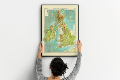 British Isles Map - bathyorographical - ocean depths and mountain heights Relief Map