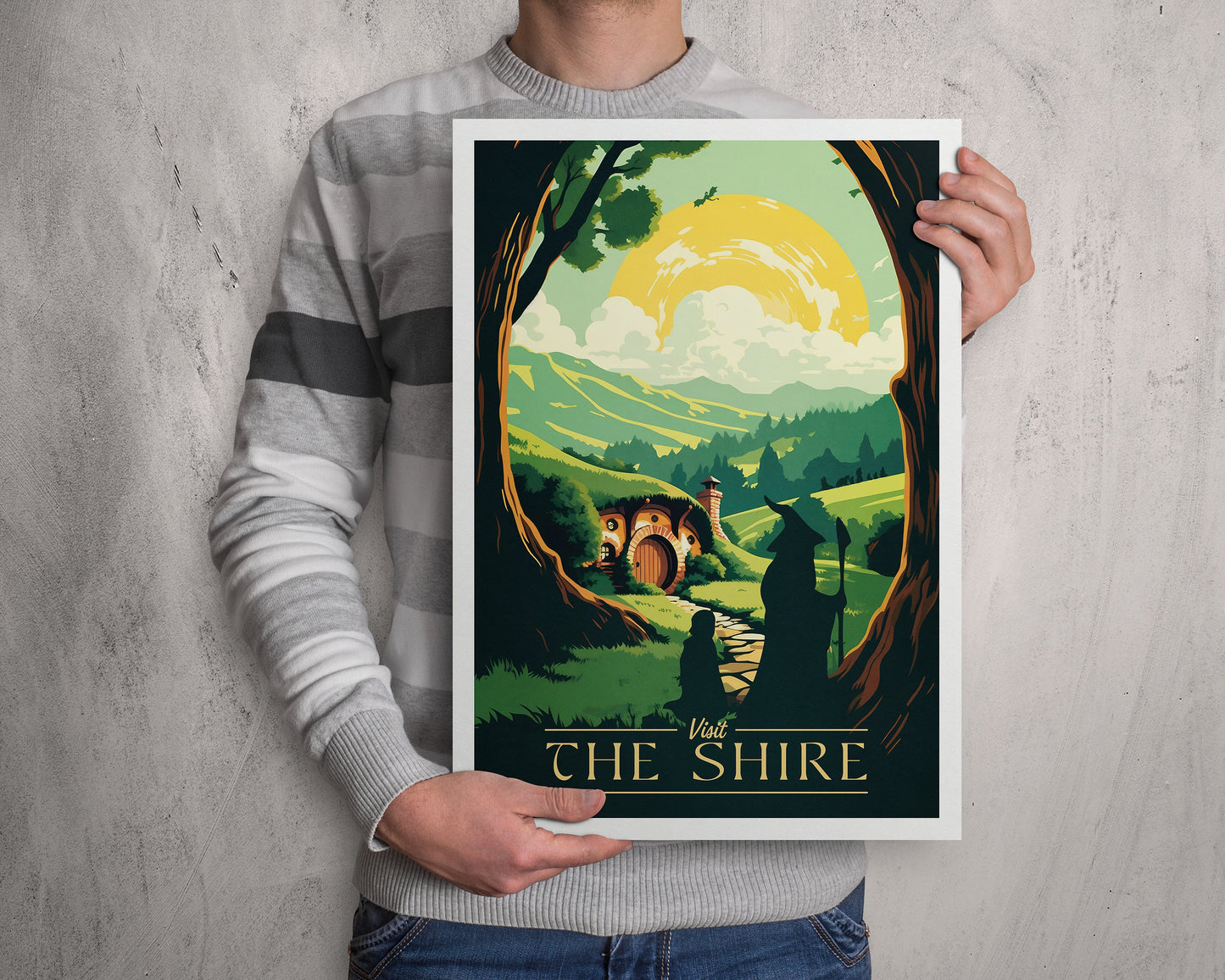 The Shire Travel Poster | Gandalf | Hobbiton Retro Middle-Earth Print | Dragon | Vintage Travel Poster Art | LOTR