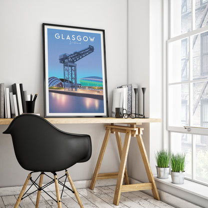 Glasgow Finnieston Travel Poster - Glasgow Print - Scottish Wall Art - Historical Landmark - Crane - SEC Armadillo - The Clyde Auditorium