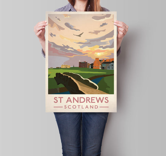 St Andrews Golf Club Poster, St Andrews - Old Course Golf Club 18th Hole, Travel Poster, Scottish Print , Golf Gift Art , Scotland