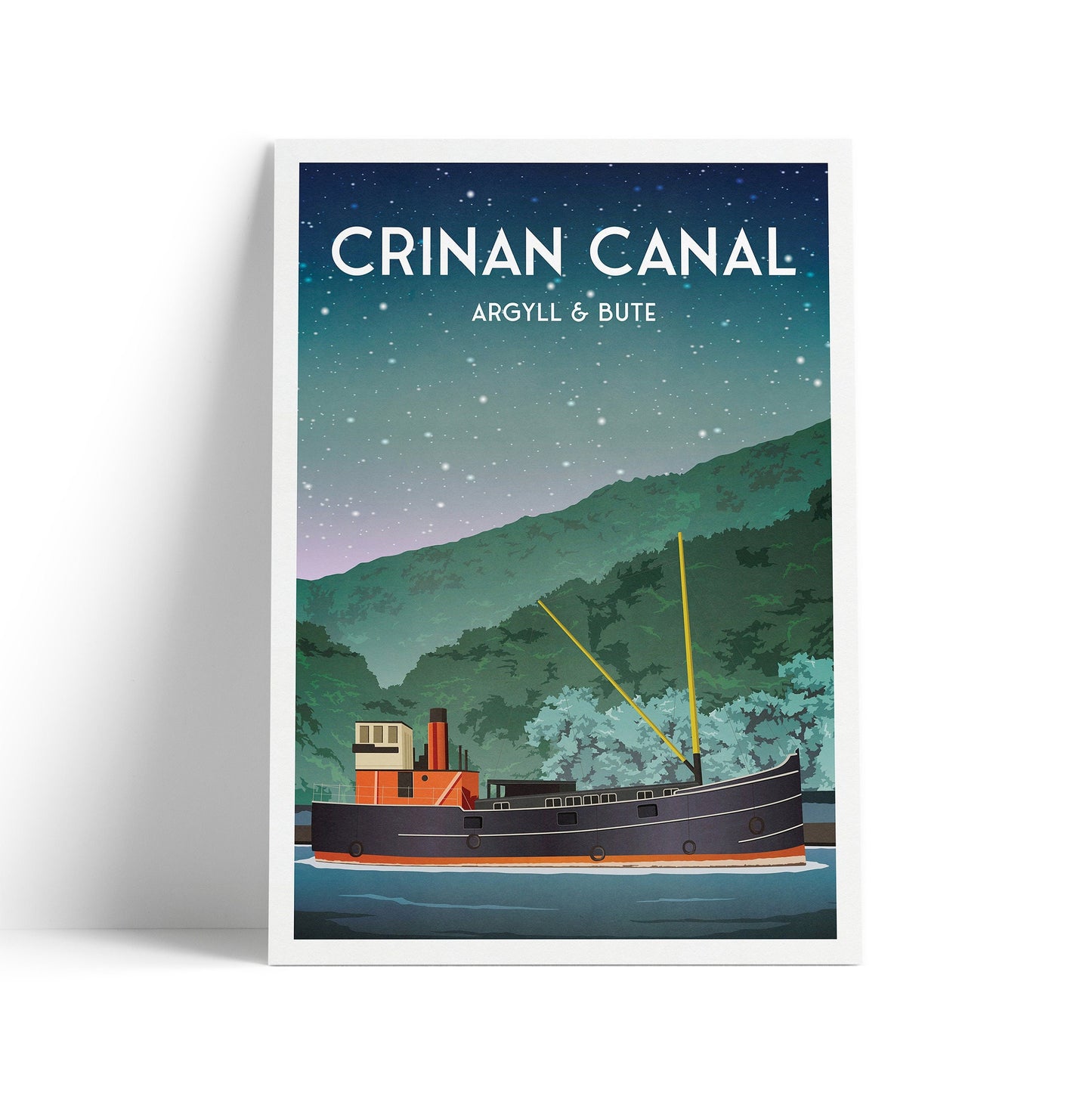 Crinan Canal Travel Poster with Puffer Steamboat | Argyll and Bute | A3, A2, A1 Sizes