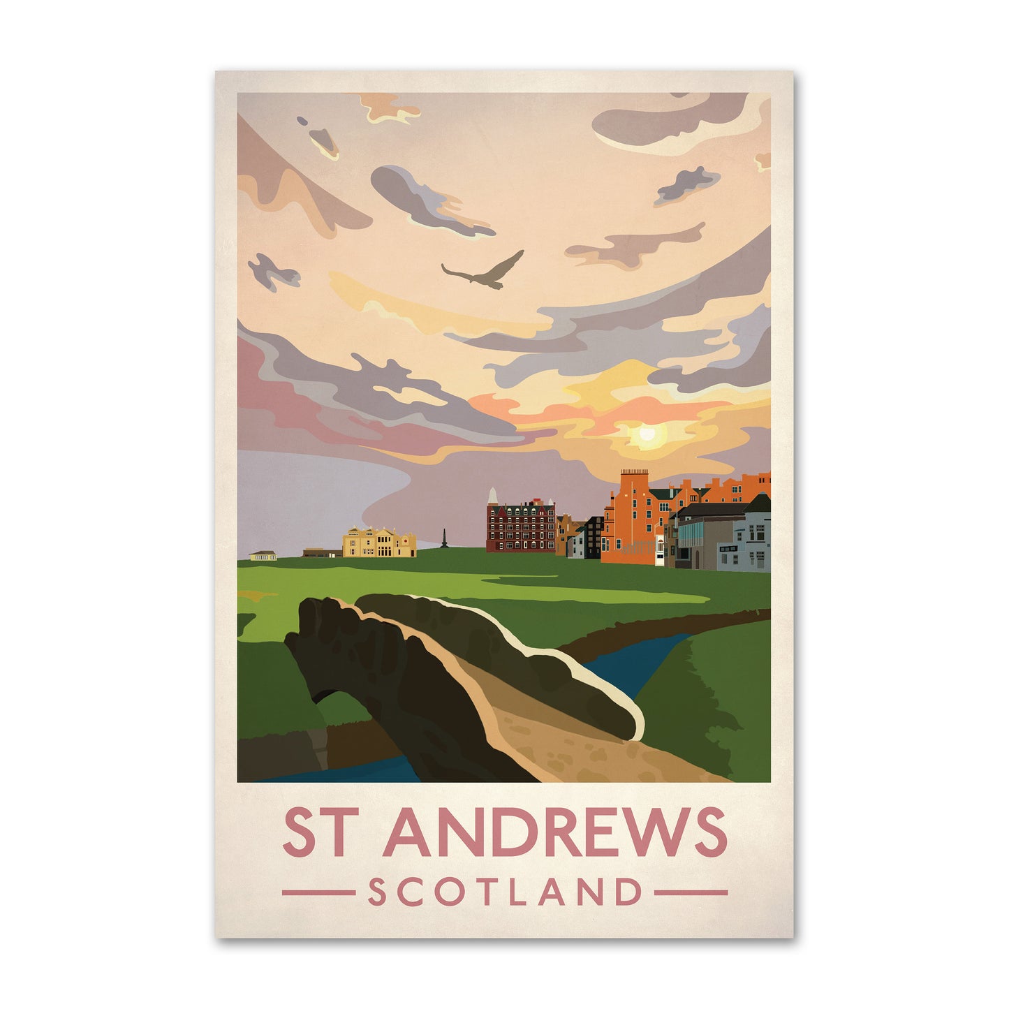 St Andrews Golf Club Poster, St Andrews - Old Course Golf Club 18th Hole, Travel Poster, Scottish Print , Golf Gift Art , Scotland