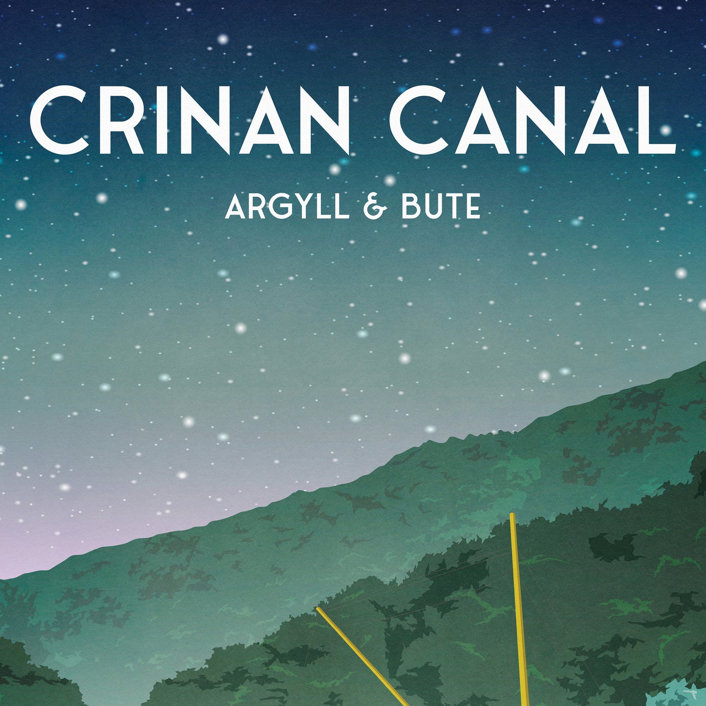 Crinan Canal Travel Poster with Puffer Steamboat | Argyll and Bute | A3, A2, A1 Sizes