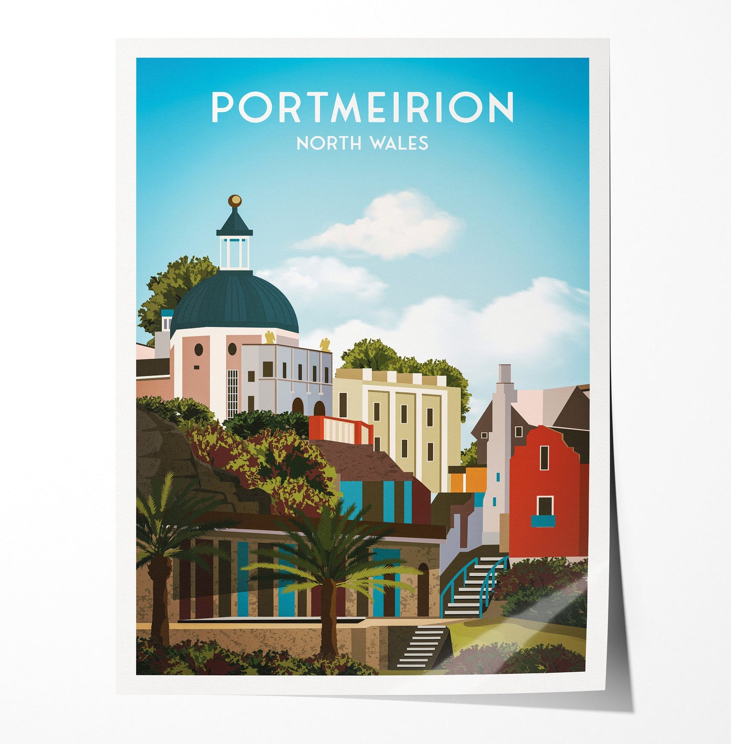 Portmeirion Art Print - Gwynedd North Wales, Seaside Poster, Welsh Travel Poster, Wall Art Illustration, Portmeirion Village