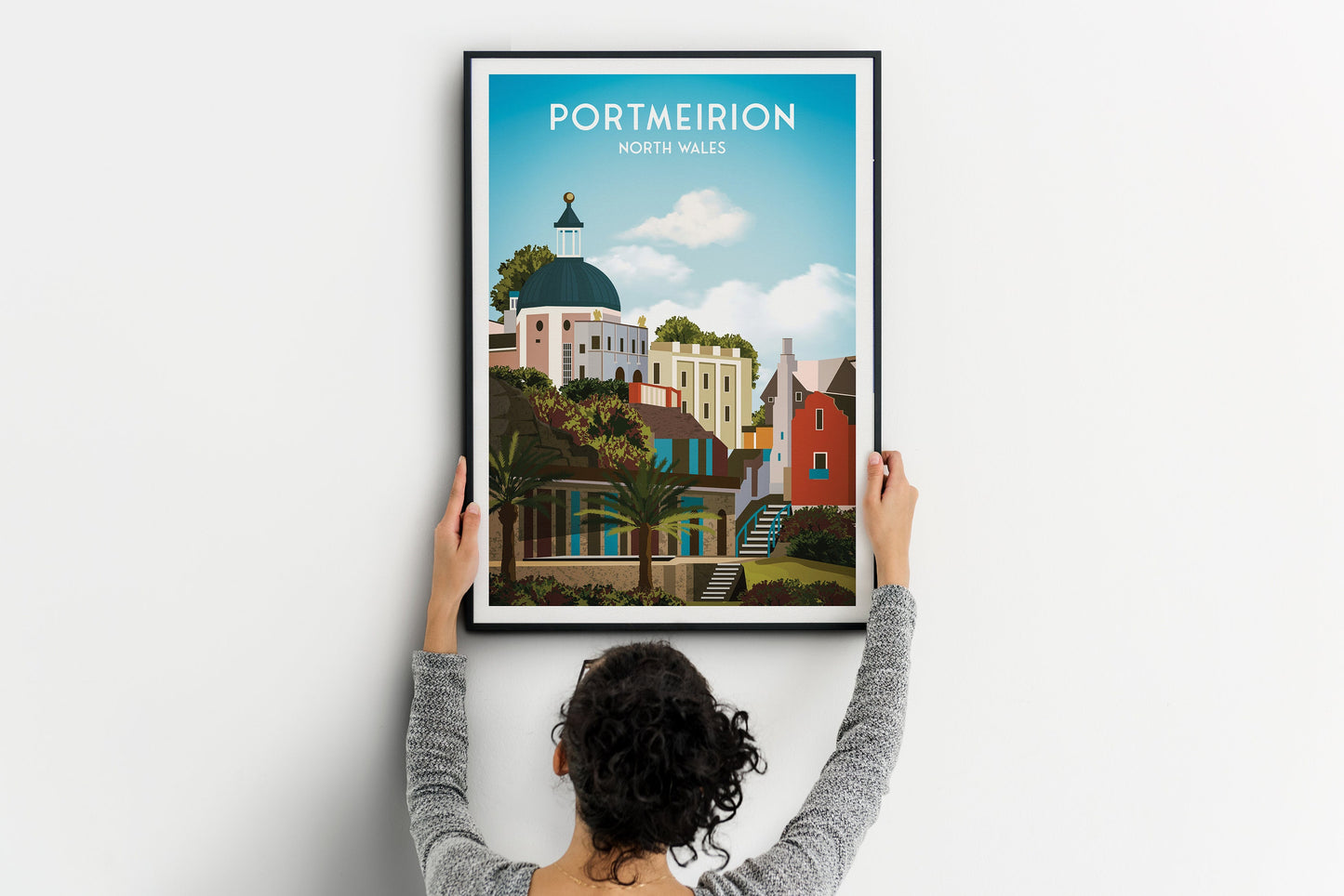 Portmeirion Art Print - Gwynedd North Wales, Seaside Poster, Welsh Travel Poster, Wall Art Illustration, Portmeirion Village