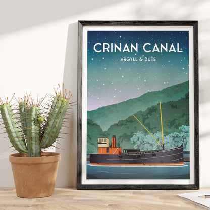 Crinan Canal Travel Poster with Puffer Steamboat | Argyll and Bute | A3, A2, A1 Sizes