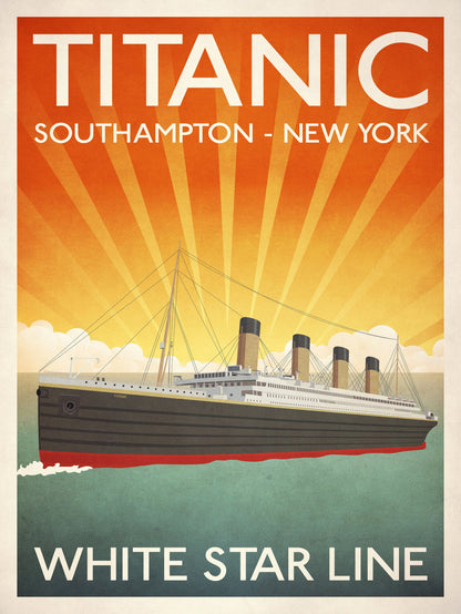 Titanic Travel Poster, Retro Illustration of RMS Titanic