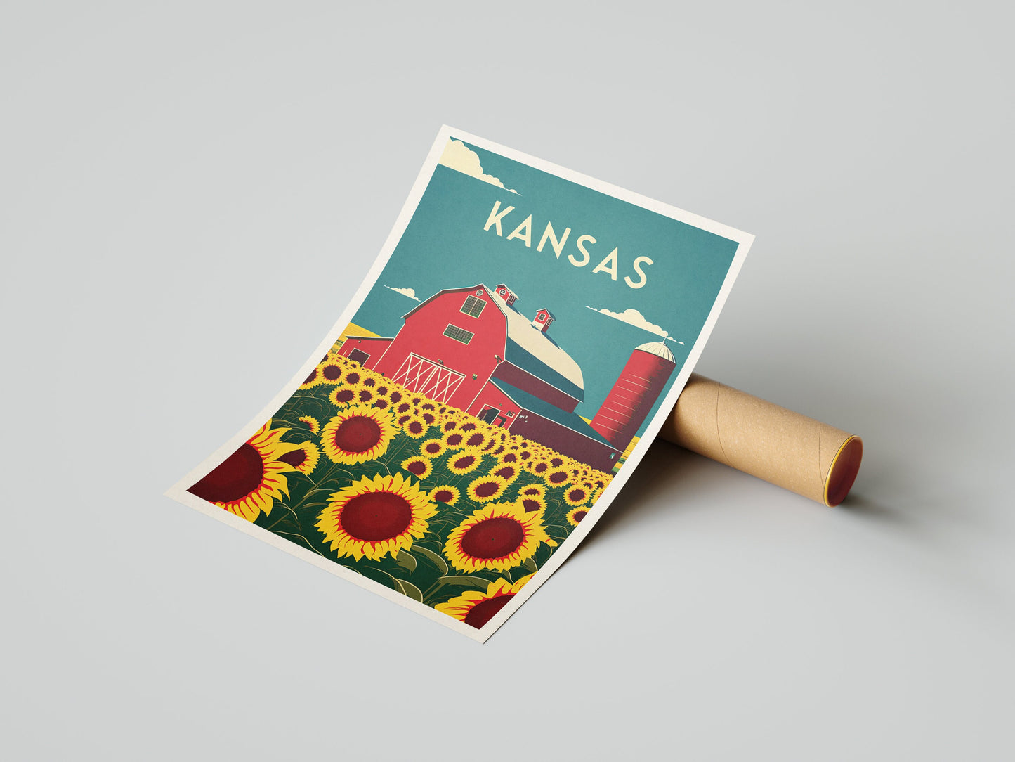 Kansas Travel Poster Print | Sunflowers | Art Wall Decor| Kansas Wall Art | America | Kansas Landscape | Travel Poster | Gift