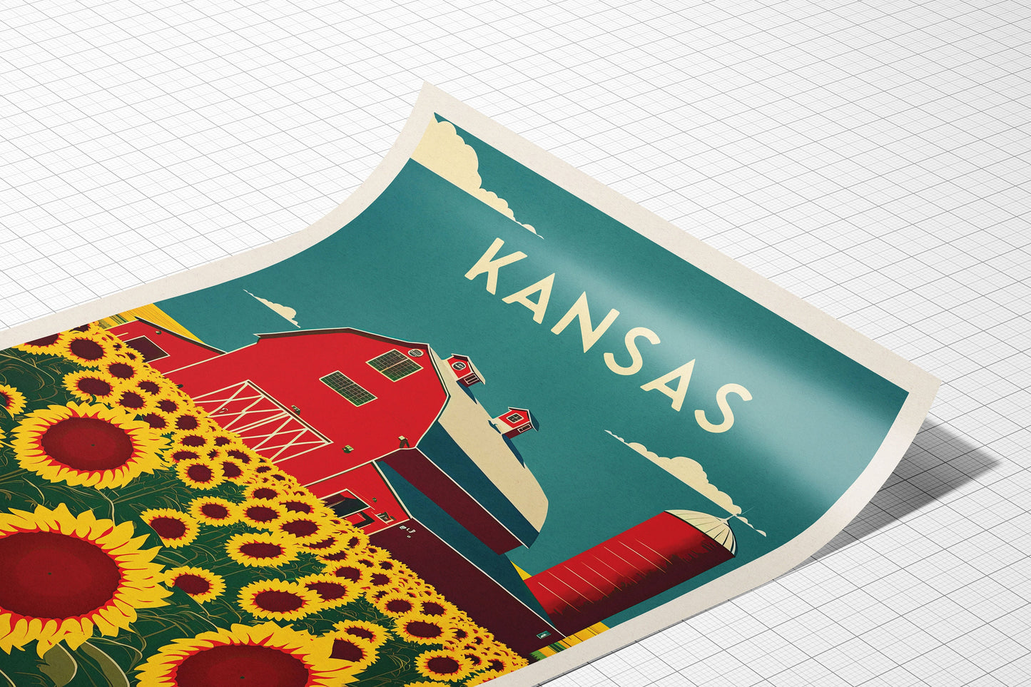 Kansas Travel Poster Print | Sunflowers | Art Wall Decor| Kansas Wall Art | America | Kansas Landscape | Travel Poster | Gift