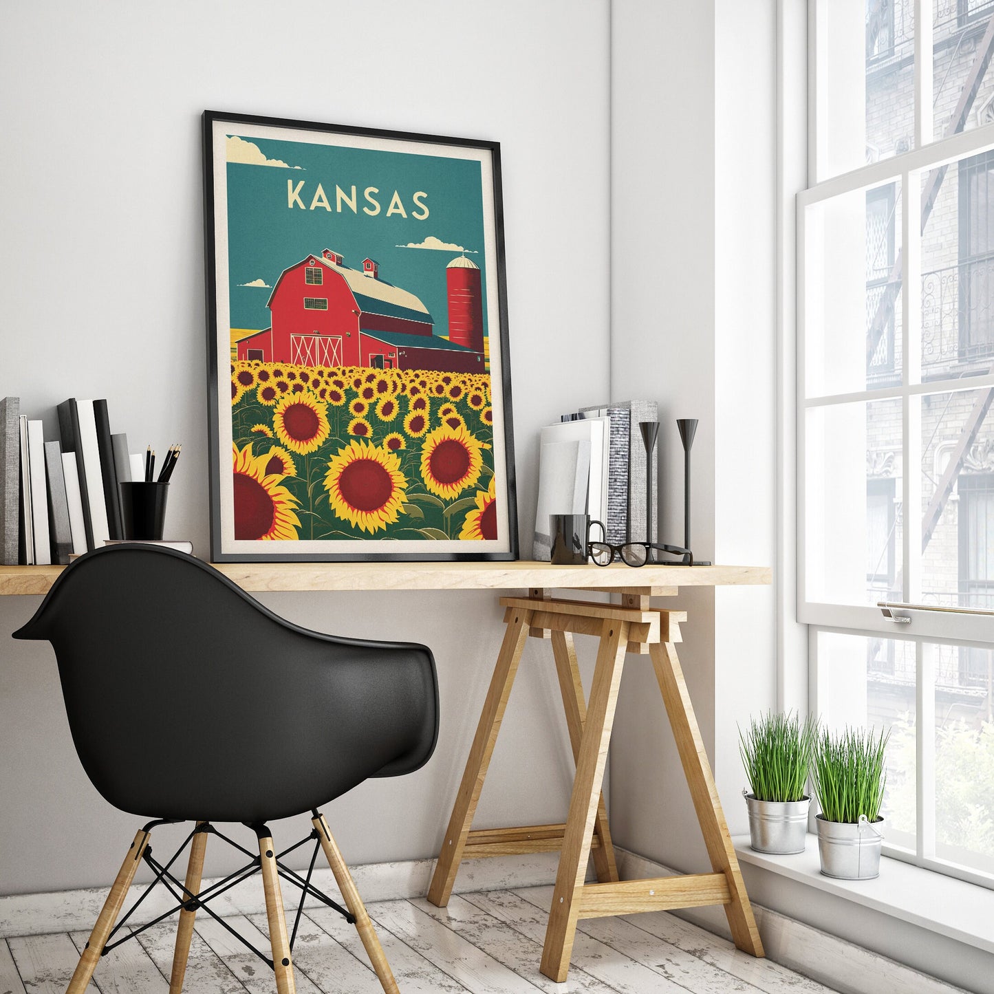 Kansas Travel Poster Print | Sunflowers | Art Wall Decor| Kansas Wall Art | America | Kansas Landscape | Travel Poster | Gift