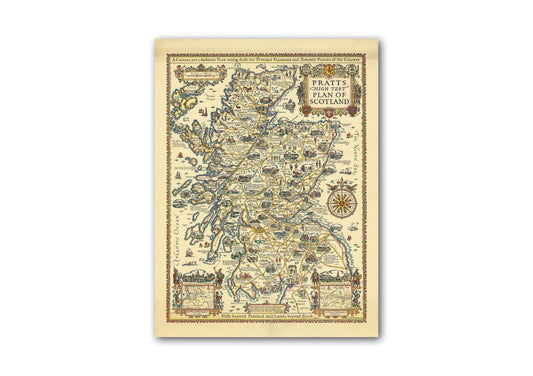 Illustrated Map of Scotland - Reproduction of Pratts high test plan of Scotland, Vintage Scottish Poster, Scottish Gift