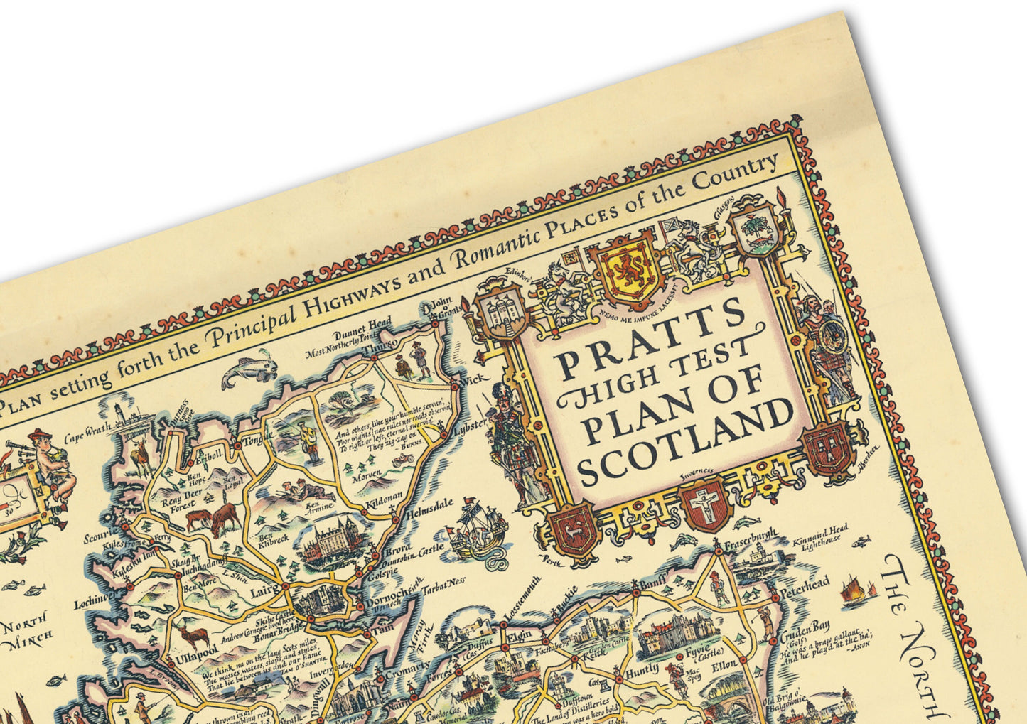 Illustrated Map of Scotland - Reproduction of Pratts high test plan of Scotland, Vintage Scottish Poster, Scottish Gift