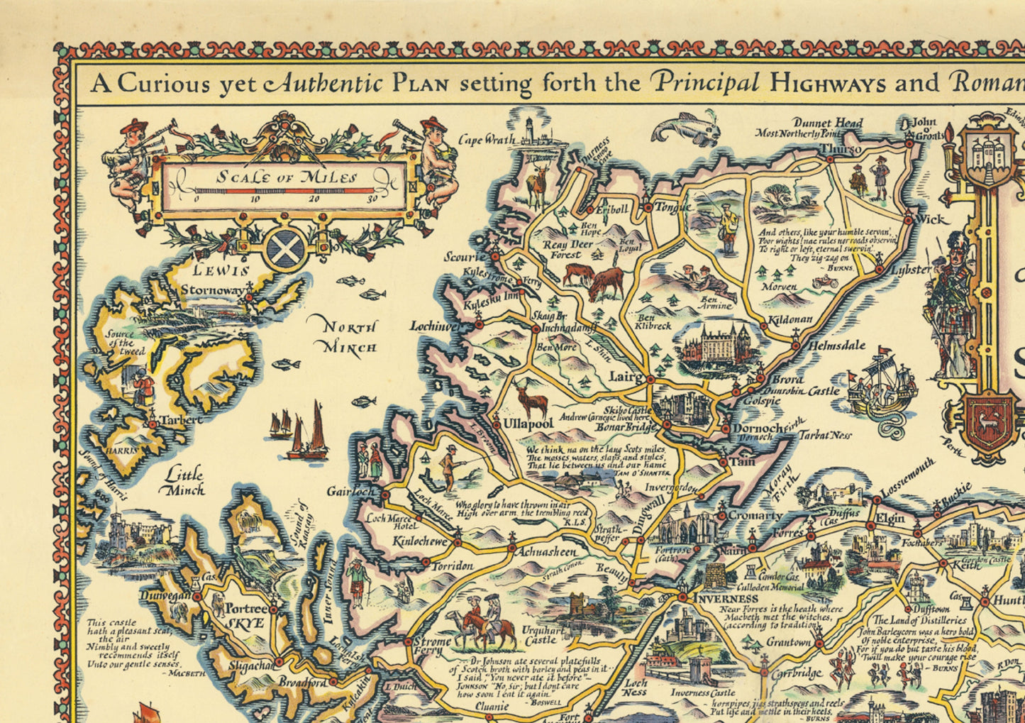 Illustrated Map of Scotland - Reproduction of Pratts high test plan of Scotland, Vintage Scottish Poster, Scottish Gift