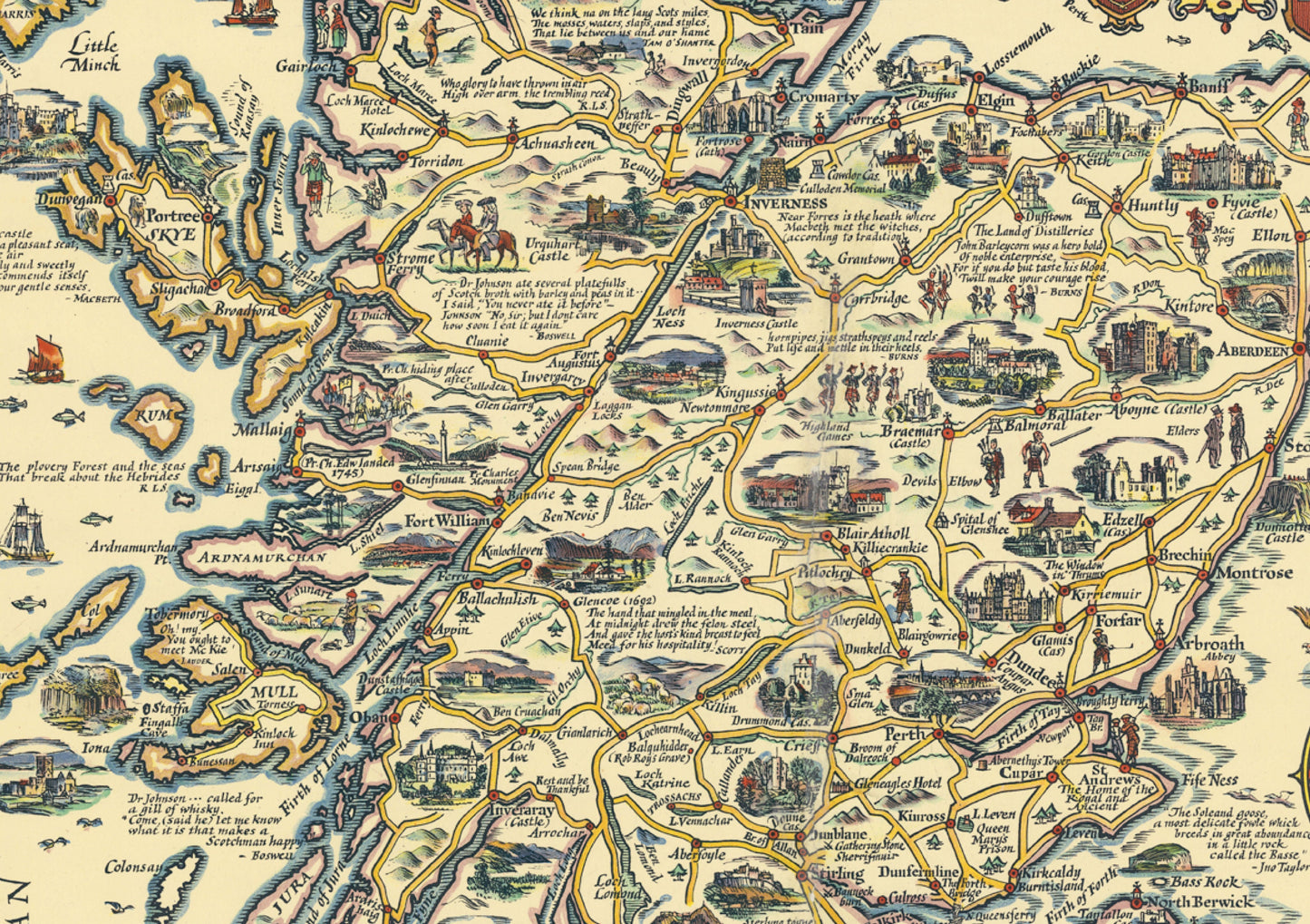 Illustrated Map of Scotland - Reproduction of Pratts high test plan of Scotland, Vintage Scottish Poster, Scottish Gift