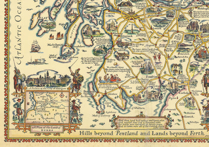 Illustrated Map of Scotland - Reproduction of Pratts high test plan of Scotland, Vintage Scottish Poster, Scottish Gift