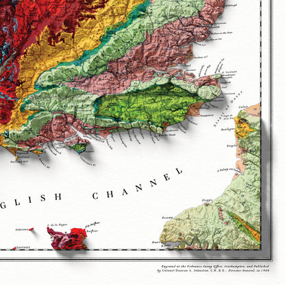 British Islands Geology Elevation Map - 2D Relief Map Print With 3D Illusion - Professionally Restored Poster of United Kingdom & Ireland