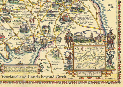 Illustrated Map of Scotland - Reproduction of Pratts high test plan of Scotland, Vintage Scottish Poster, Scottish Gift