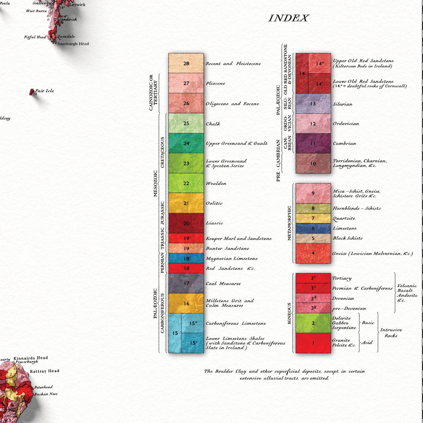 British Islands Geology Elevation Map - 2D Relief Map Print With 3D Illusion - Professionally Restored Poster of United Kingdom & Ireland