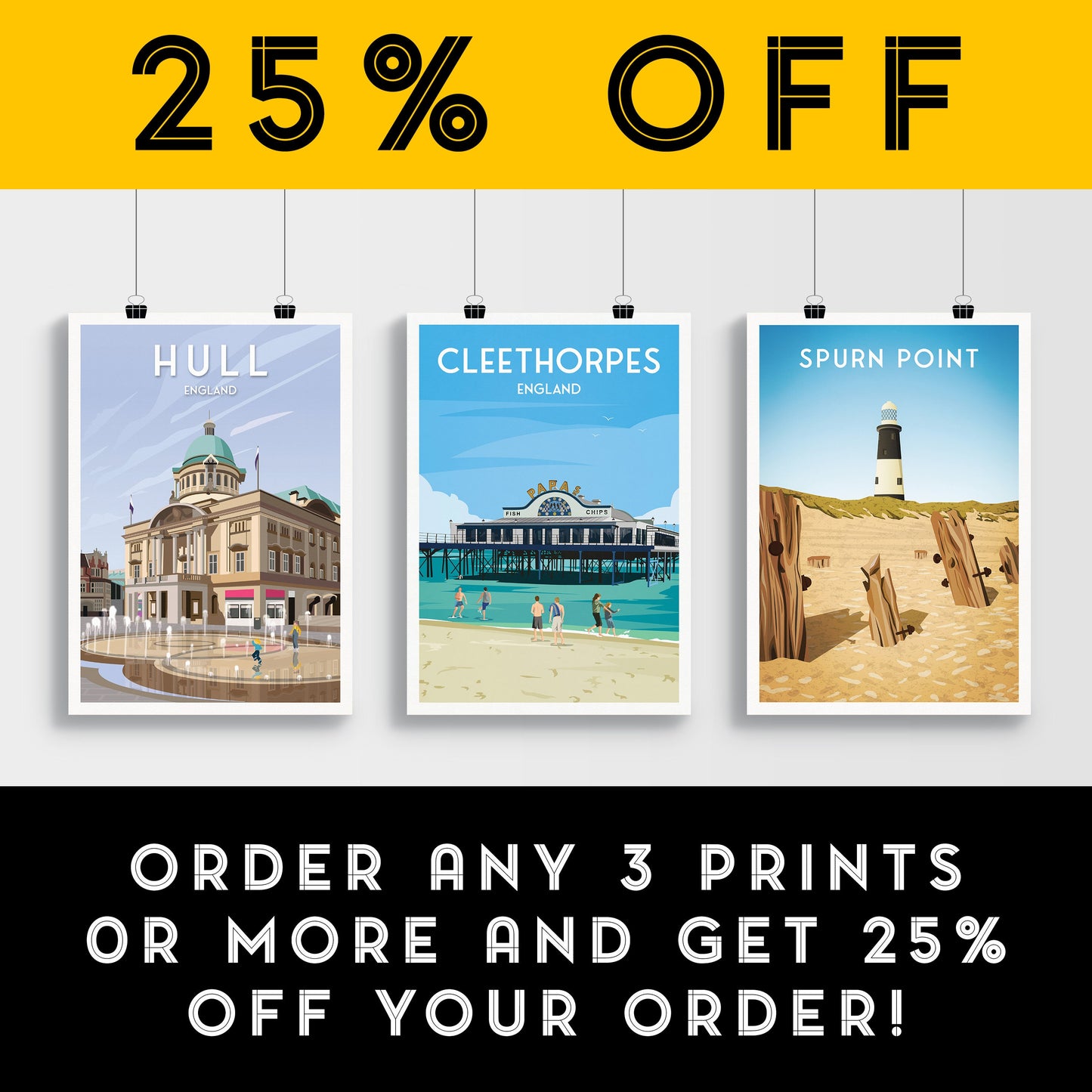 Cleethorpes Print - England Travel Poster - North East Lincolnshire - Coastal Wall Art - A3, A2, A1 Sizes