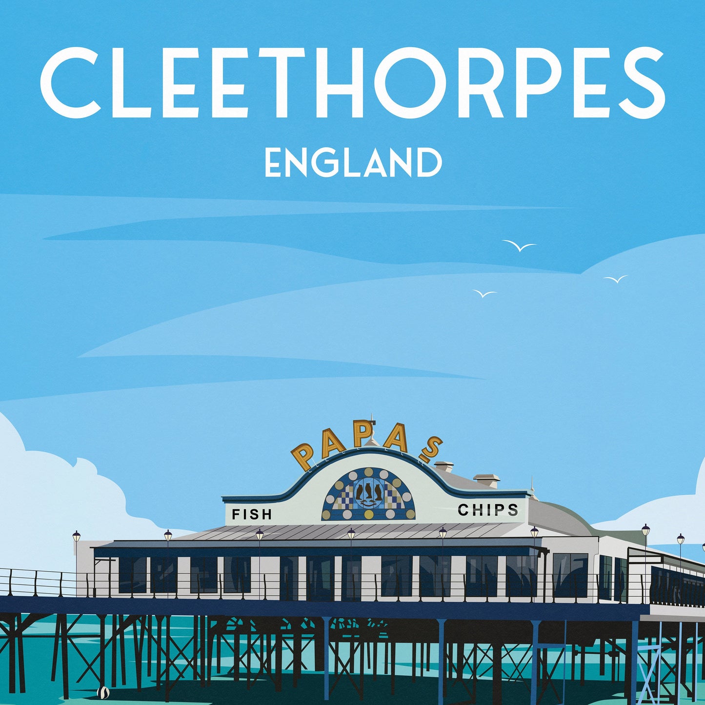 Cleethorpes Print - England Travel Poster - North East Lincolnshire - Coastal Wall Art - A3, A2, A1 Sizes