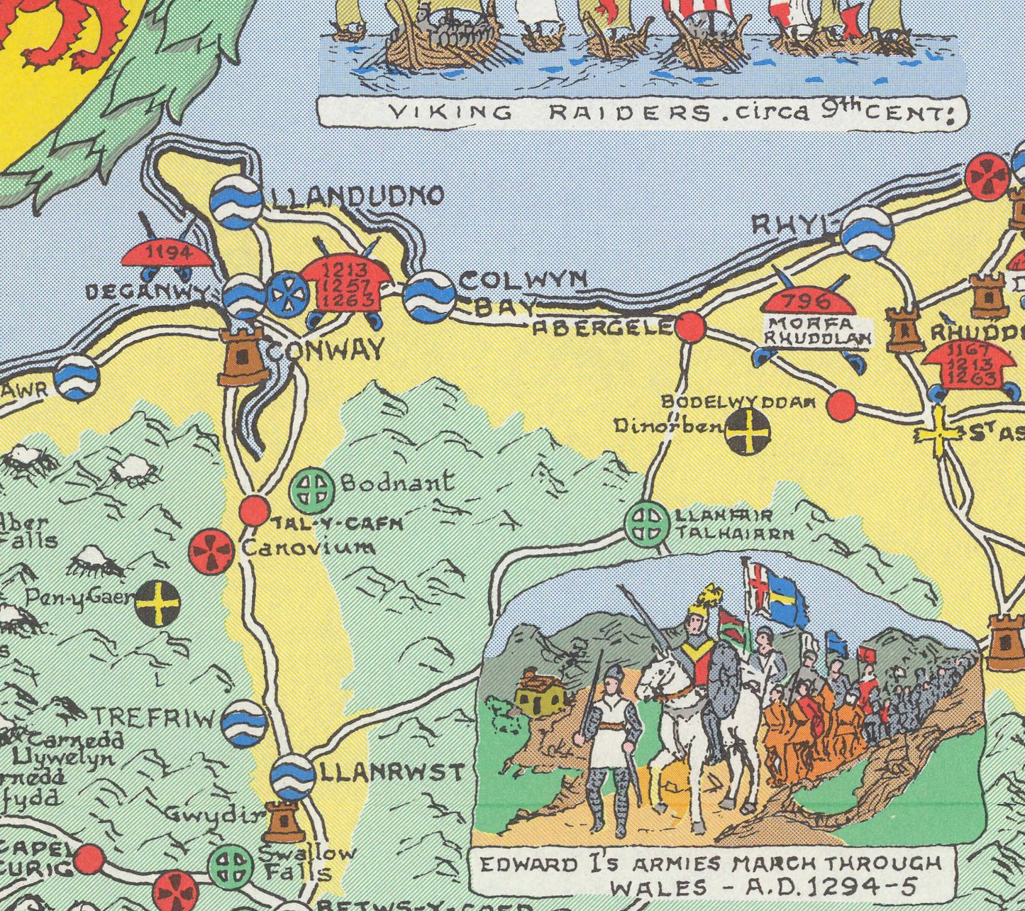 Historical Map of Wales and Monmouth | Old Map Wall Print | Holyhead | Llandudno | Rhyl | Birkenhead | Swansea |  Cardiff