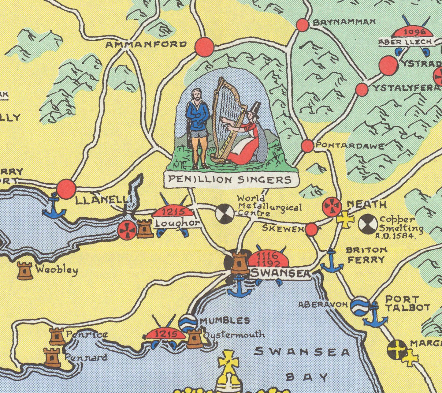 Historical Map of Wales and Monmouth | Old Map Wall Print | Holyhead | Llandudno | Rhyl | Birkenhead | Swansea |  Cardiff