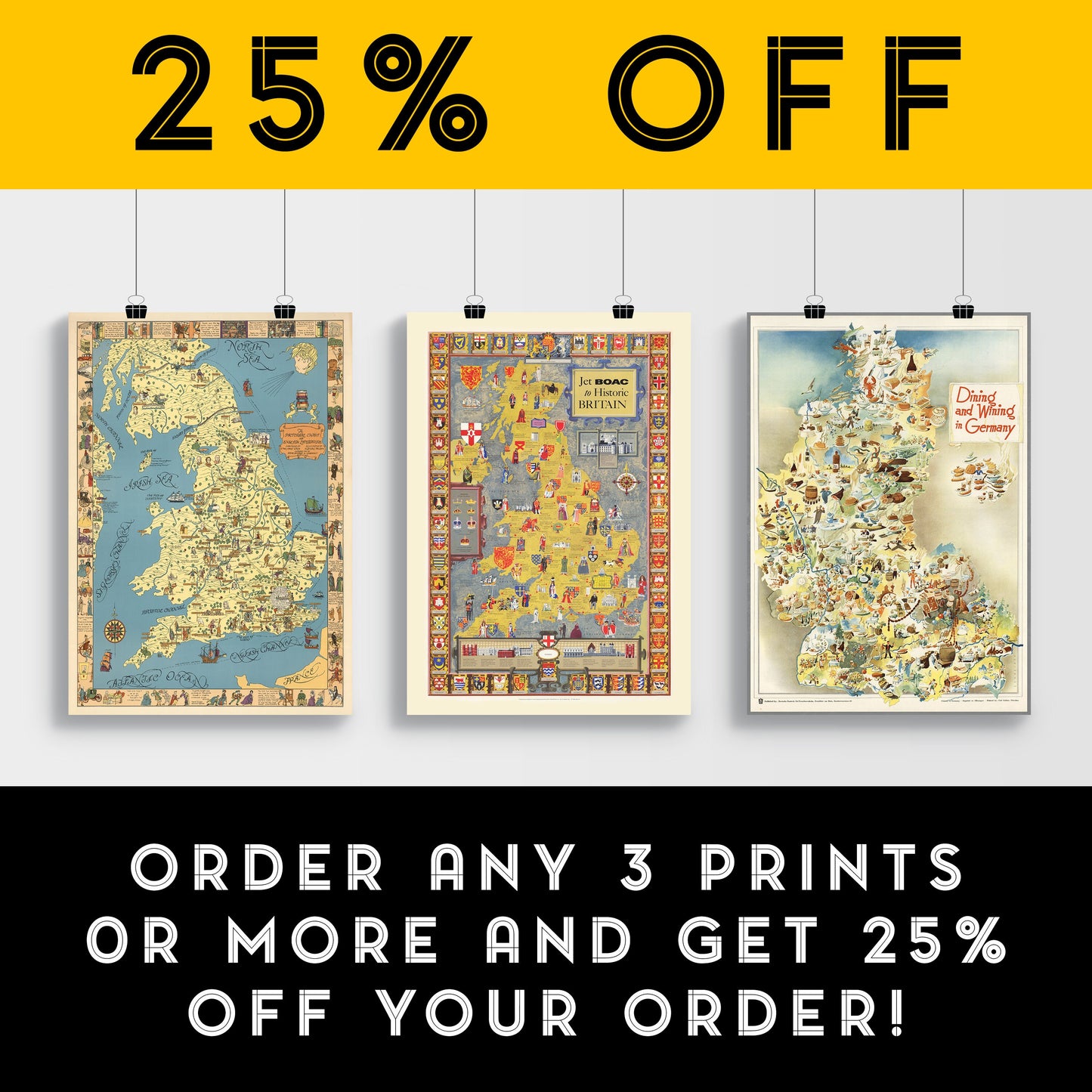 Historic Britain Map - Pictorial Print of the UK