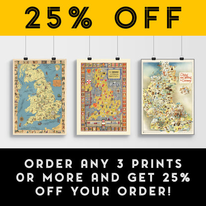 Historic Britain Map - Pictorial Print of the UK