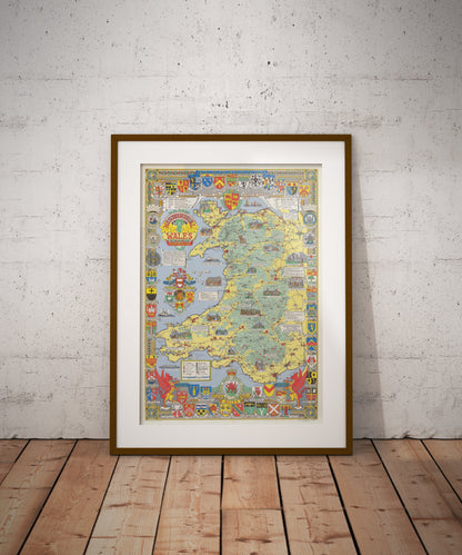 Historical Map of Wales and Monmouth | Old Map Wall Print | Holyhead | Llandudno | Rhyl | Birkenhead | Swansea |  Cardiff