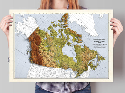 Canada Map -  2D Shaded relief Map with 3D effect - Bartholomew Print