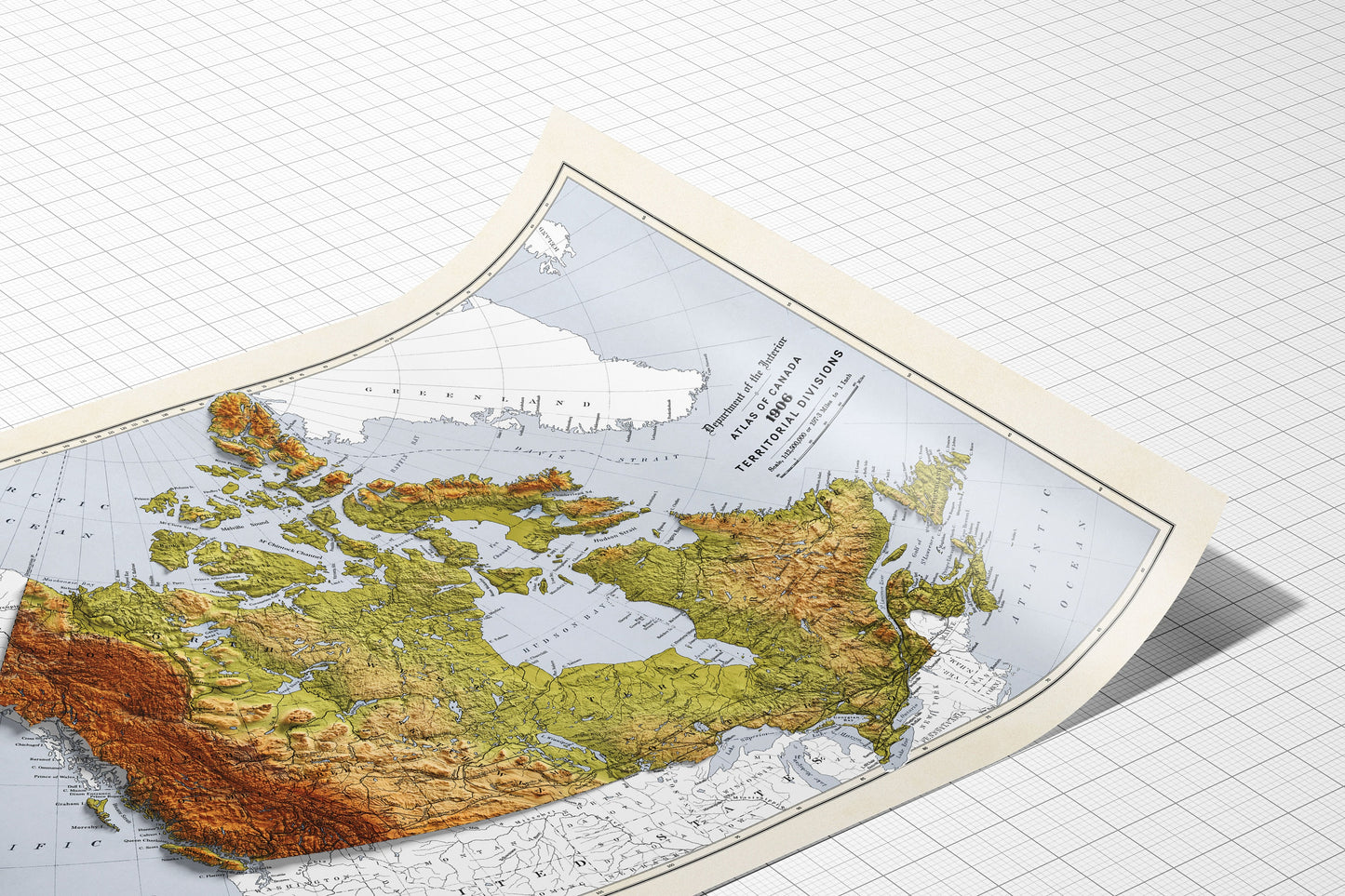 Canada Map -  2D Shaded relief Map with 3D effect - Bartholomew Print