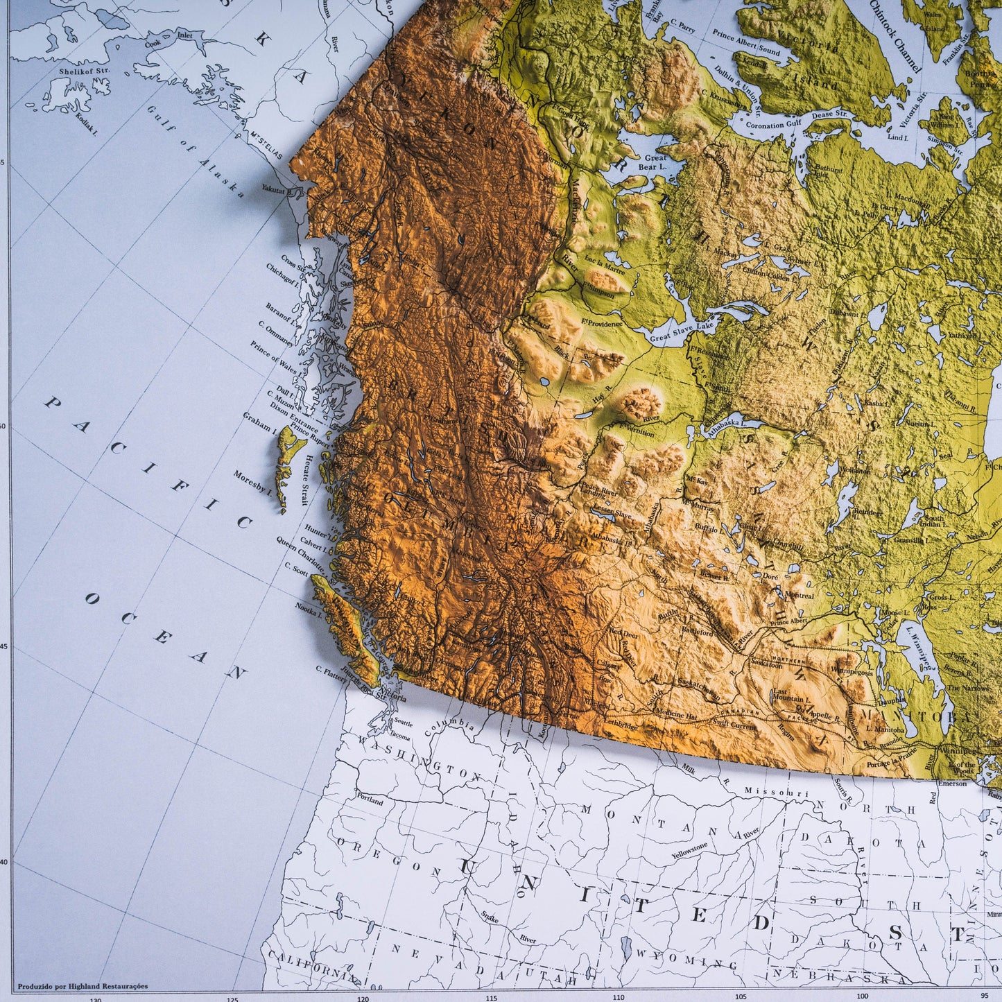 Canada Map -  2D Shaded relief Map with 3D effect - Bartholomew Print