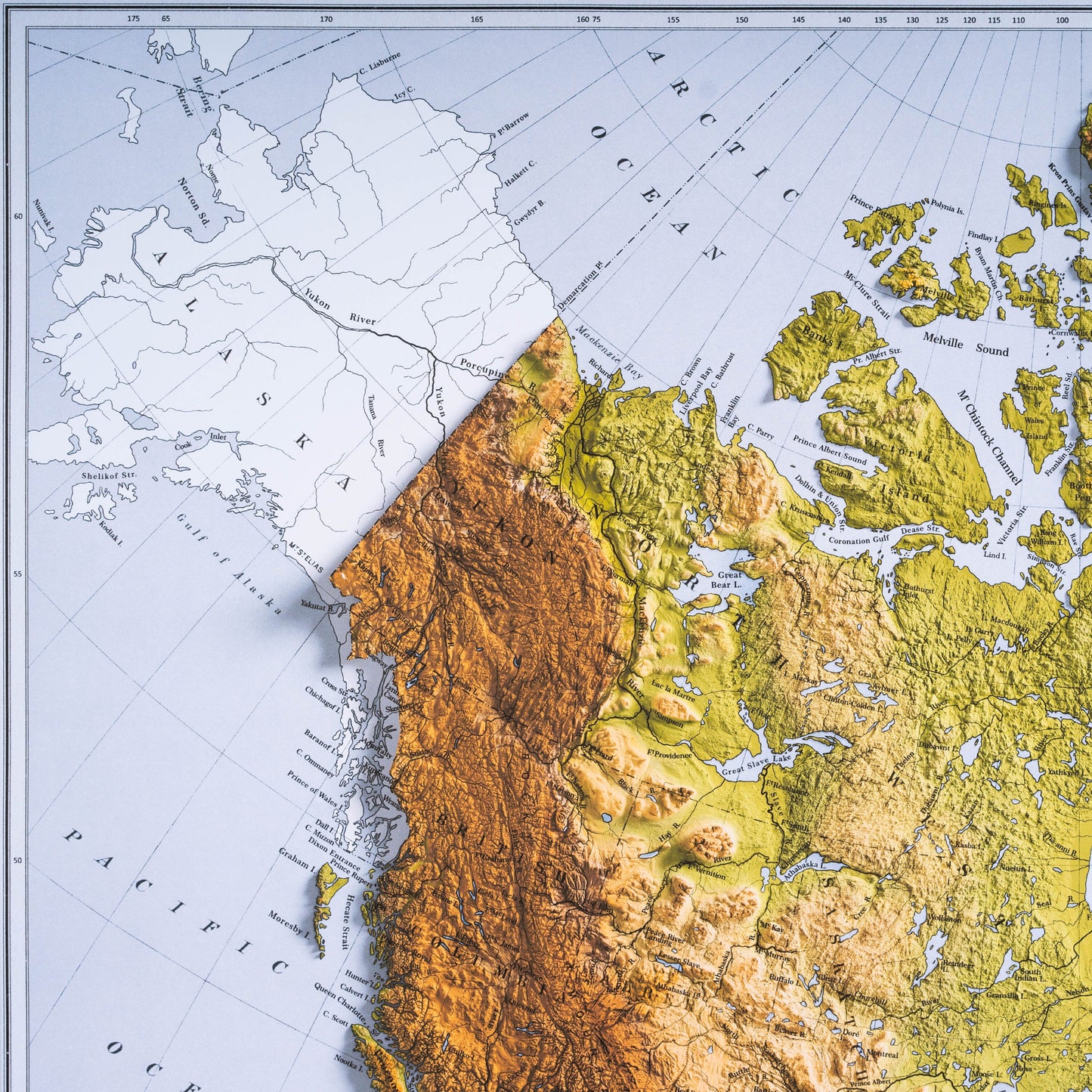 Canada Map -  2D Shaded relief Map with 3D effect - Bartholomew Print