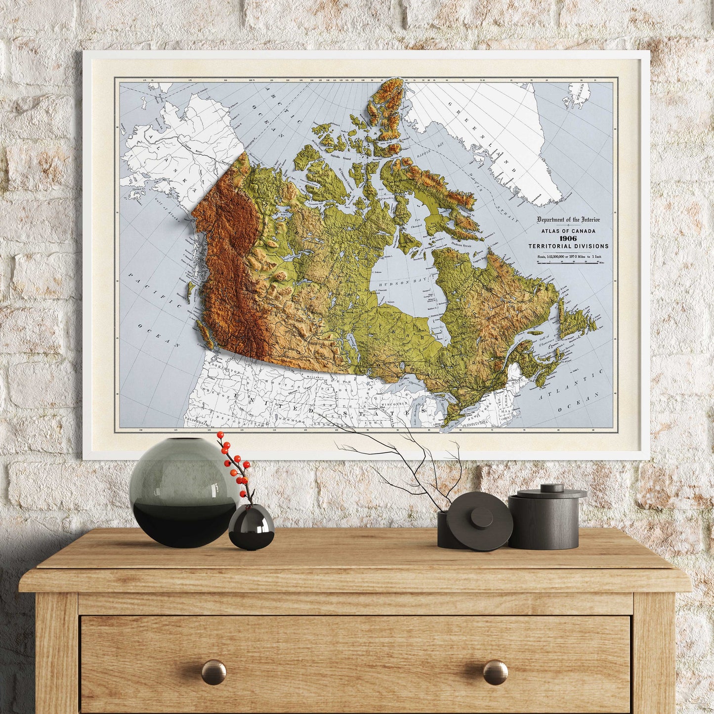 Canada Map -  2D Shaded relief Map with 3D effect - Bartholomew Print