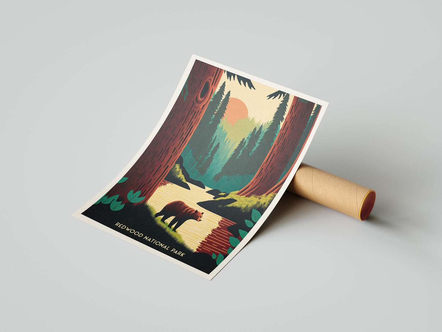 Redwood National Park Print | Black Bear | Travel Poster | America Art | Gift | Birthday Present | Home Decor Artwork