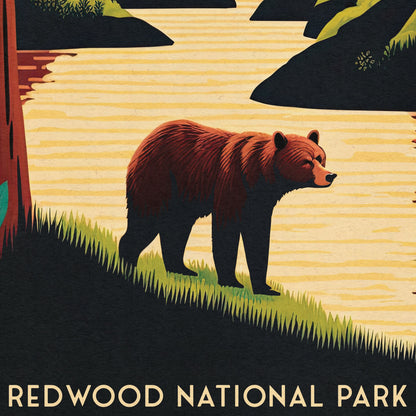 Redwood National Park Print | Black Bear | Travel Poster | America Art | Gift | Birthday Present | Home Decor Artwork