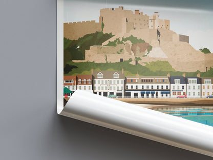 Mont Orgueil Castle Print - Jersey - Gorey Harbour -  Saint Martin - Travel Poster