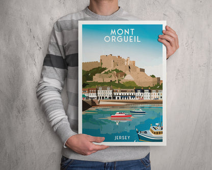 Mont Orgueil Castle Print - Jersey - Gorey Harbour -  Saint Martin - Travel Poster