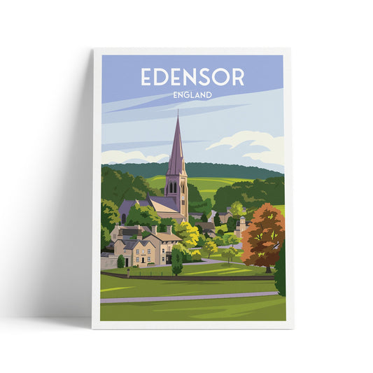 Edensor Print - Travel Poster - Captivating English Countryside Art Print - Bakewell - Derbyshire - England