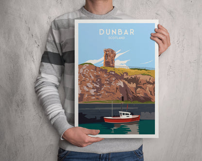 Dunbar Print - Travel Poster - Firth of Forth - Dunbar Harbour - Scottish Wall Art - Scotland Gift