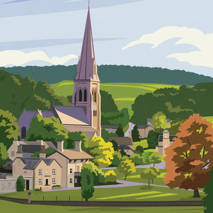 Edensor Print - Travel Poster - Captivating English Countryside Art Print - Bakewell - Derbyshire - England