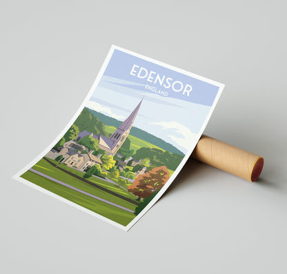 Edensor Print - Travel Poster - Captivating English Countryside Art Print - Bakewell - Derbyshire - England