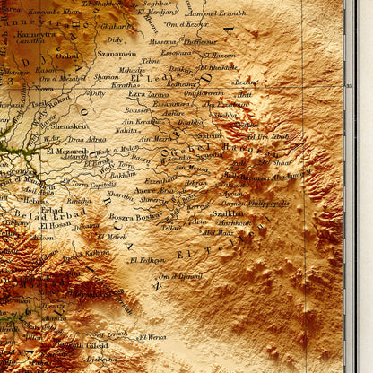 Palestine Map  - Topographic Shaded Elevation Relief Map - Vintage Style  -  Bible Study - 12 tribes - Asher - Nephtali - Gad - Judah - 1844