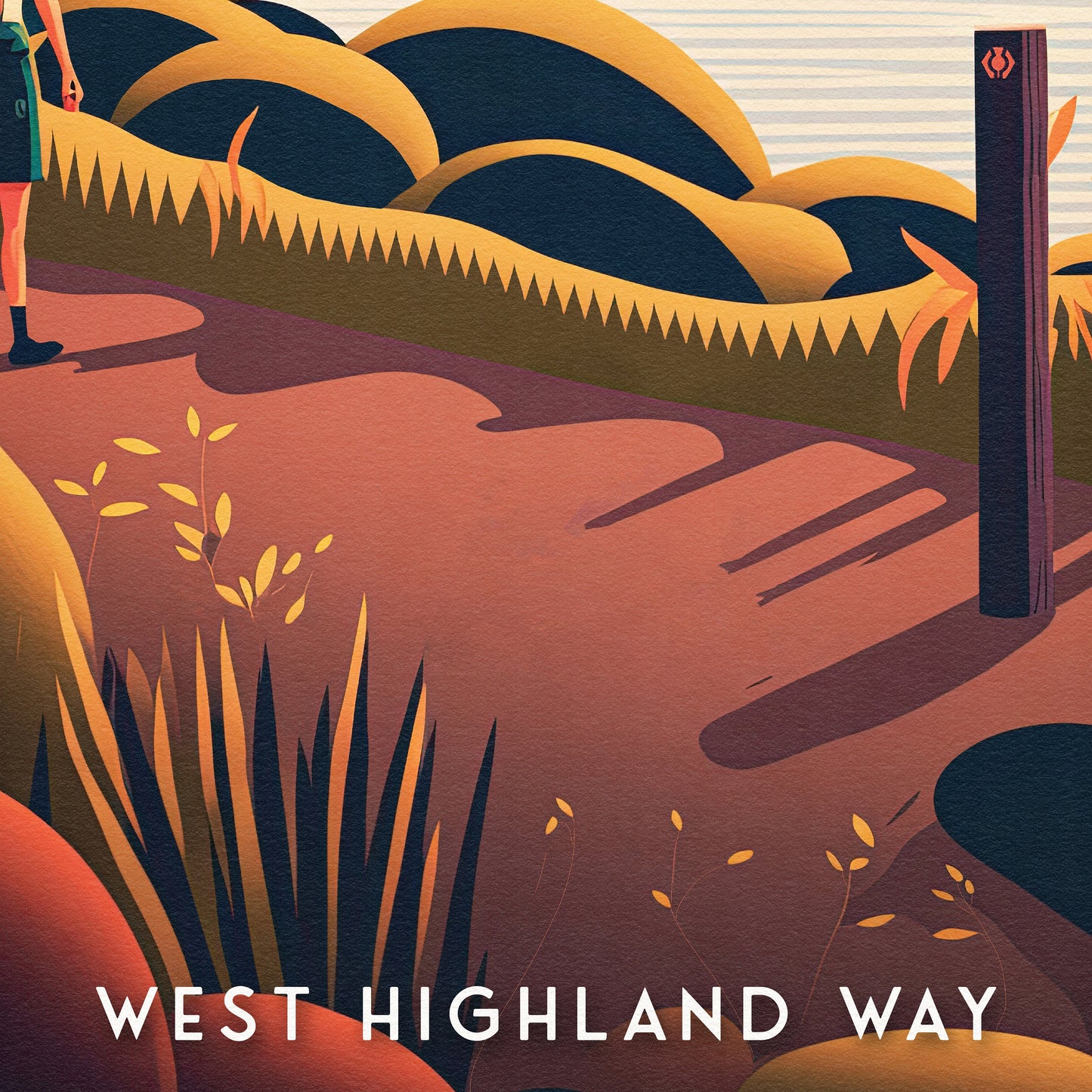 West Highland Way Print, Hillwalker Poster, Loch Lomond, Art Prints, Graphic Print, Poster, Scottish Gift