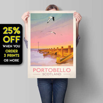 Portobello Poster, Vintage looking Portobello illustration,  Edinburgh Print, Scottish Art, Scottish Gifts, Vintage Scotland