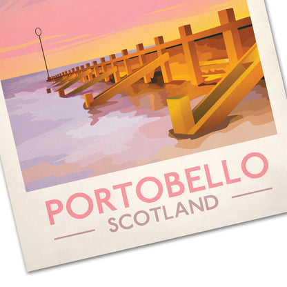 Portobello Poster, Vintage looking Portobello illustration,  Edinburgh Print, Scottish Art, Scottish Gifts, Vintage Scotland