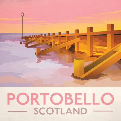 Portobello Poster, Vintage looking Portobello illustration,  Edinburgh Print, Scottish Art, Scottish Gifts, Vintage Scotland